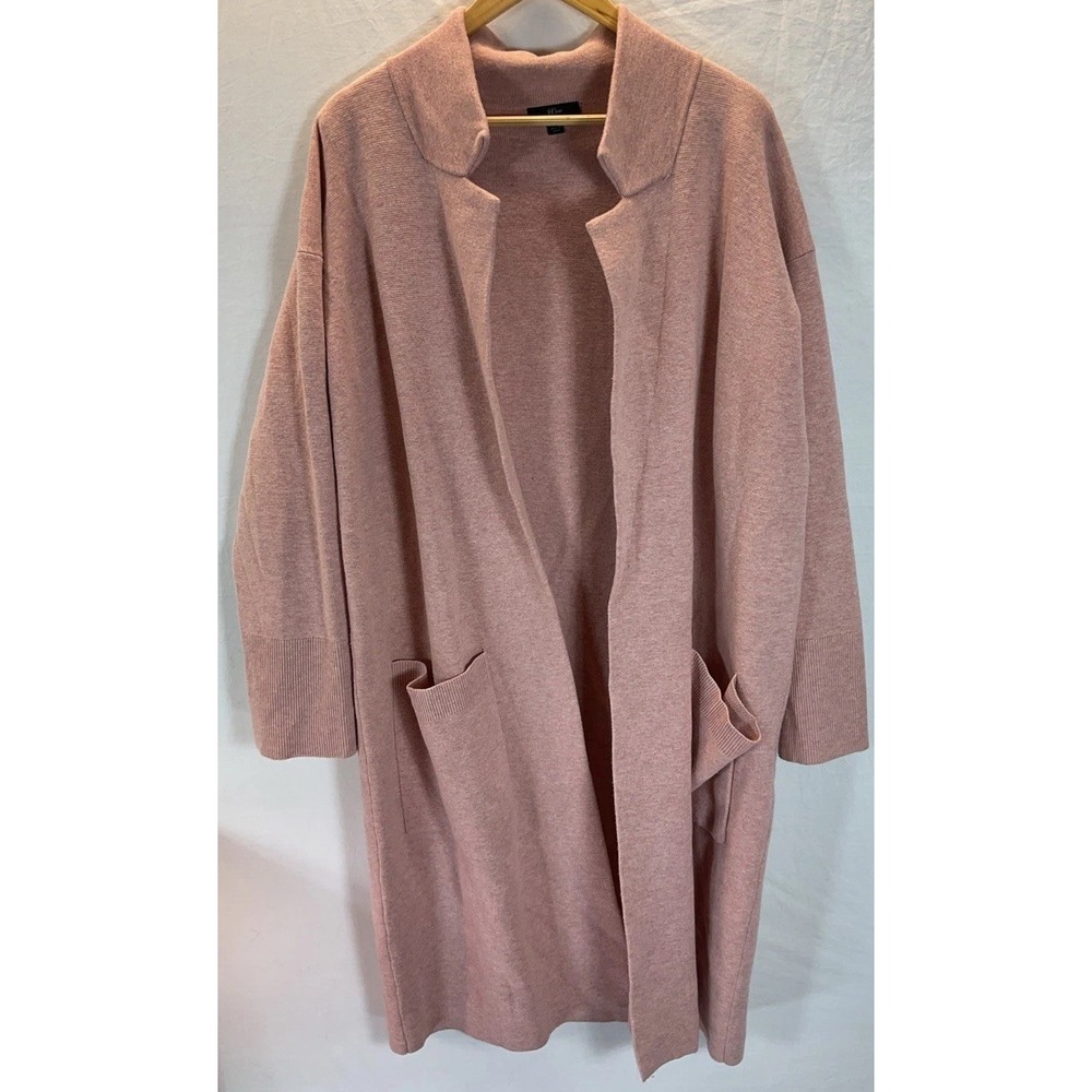J Crew Women M Mauve pink Long Cardigan Sweater‎ Jacket Duster collared pockets